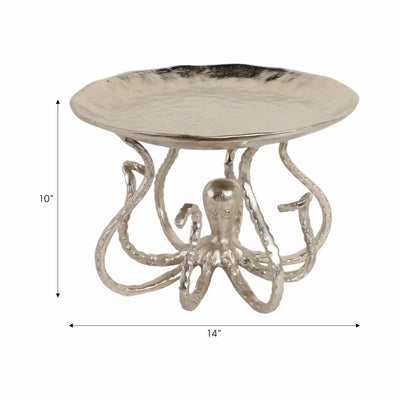 14" Octopus Holding Up Bowl, Silver