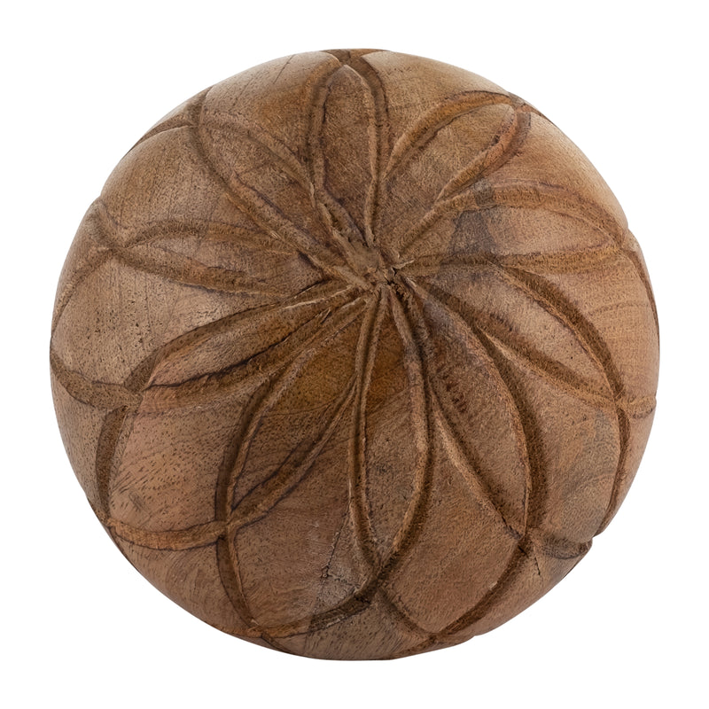 WOOD, 5" TEXTURED ORB, BROWN