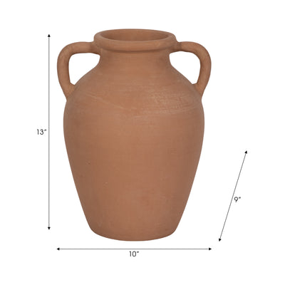 TERRACOTTA, 13" VASE WITH HANDLES, NATURAL