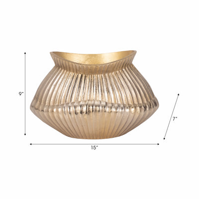 15" Balina Metal Boat Shaped Vase, Gold