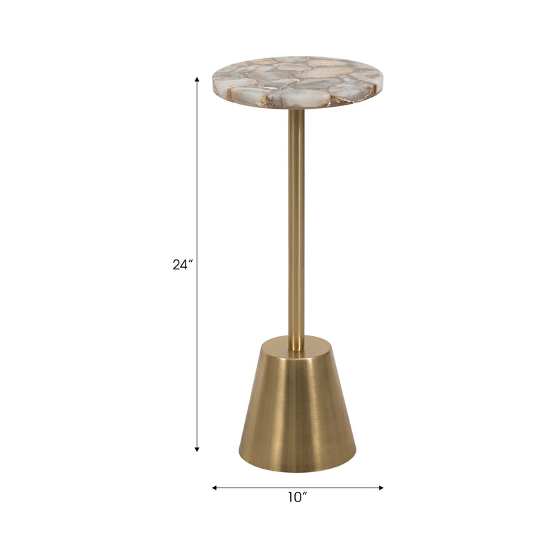 24" AGATE TOP POLISHED EDGE ACCENT TABLE, GOLD