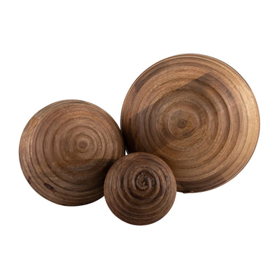 6" WOODEN ORB W/ RIDGES, NATURAL