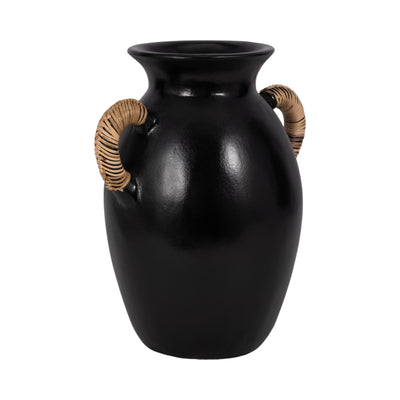 Terracotta, 12"h Eared Vase, Black