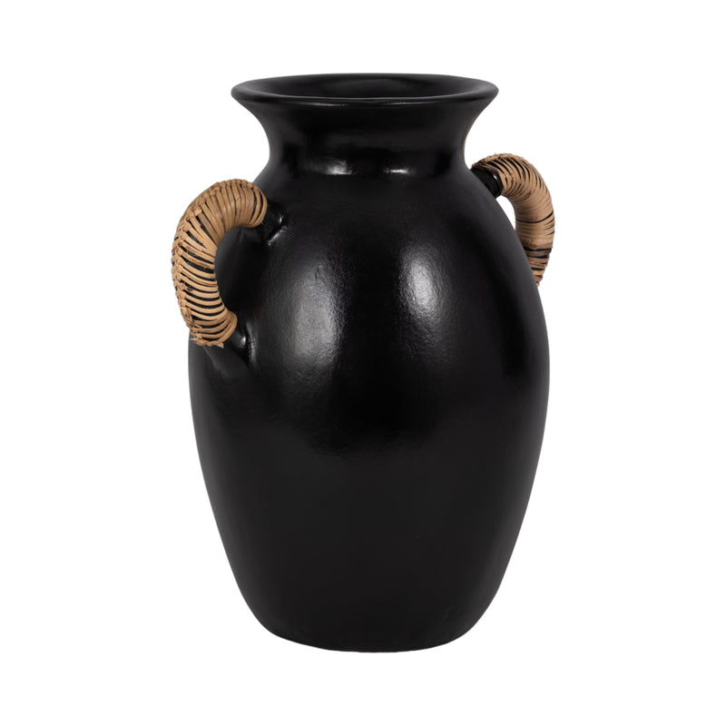 Terracotta, 12"h Eared Vase, Black