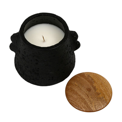 4" 8 Oz Balsam & Myrrh Eared Candle With Lid, Blk