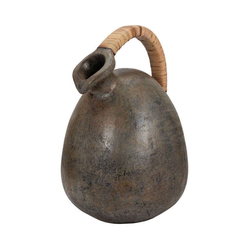 Terracotta, 16" Rustic Jug W/ Woven Handle, Multi