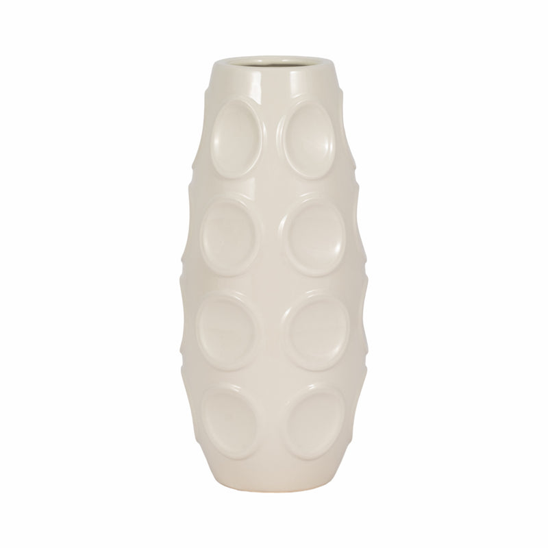 STONEWARE, 13" CIRCLE EMBOSSED VASE, COTTON