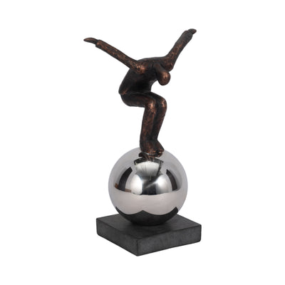 METAL 12" BALANCING MAN ON SPHERE, BRONZE