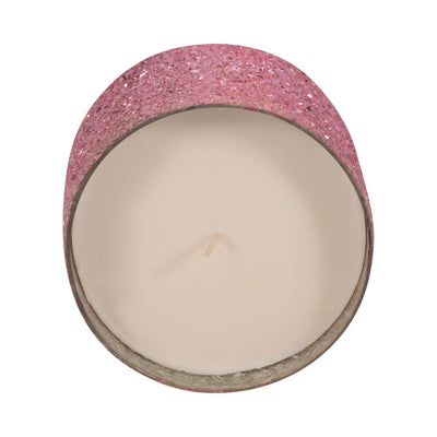 Glass, 5" 26 Oz Crackled Scented Candle, Pink