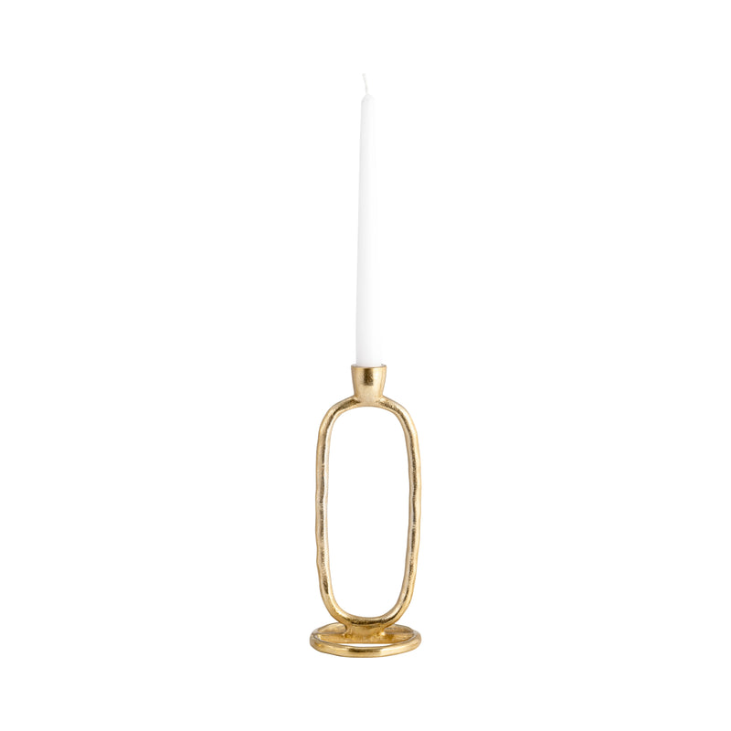 METAL, 10" OPEN OVAL TAPER CANDLEHOLDER, GOLD