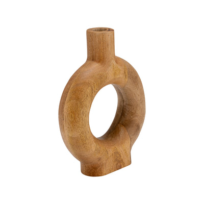 WOOD, 10"H DONUT SHAPED VASE, BROWN