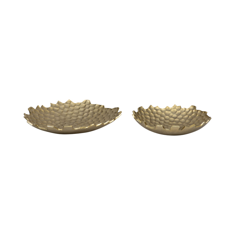 Metal, S/2 12/16" Honeycomb Bowls, Gold