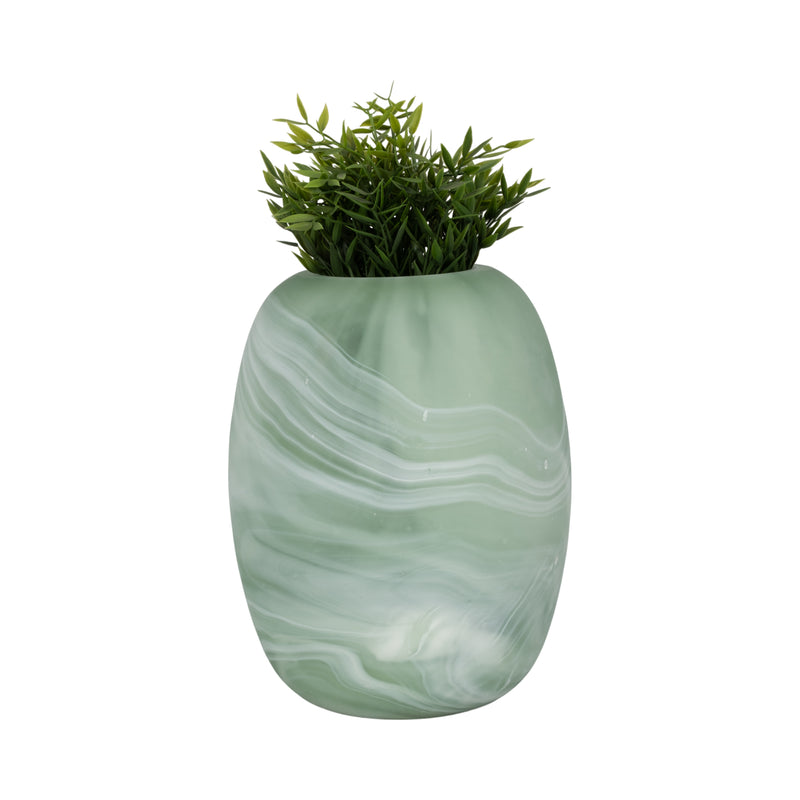 12" Garbo Medium Green Glass Vase