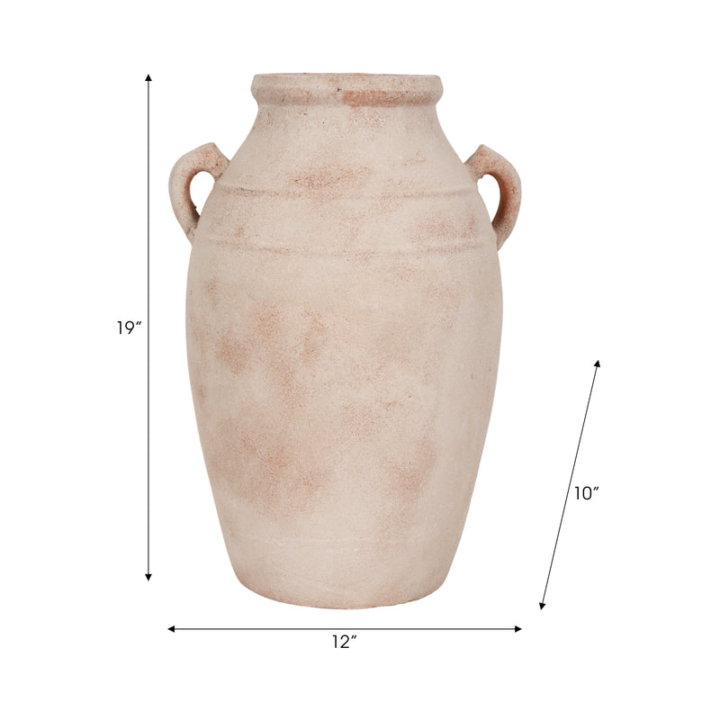 19" Weathered Terracotta Vase, White/natural