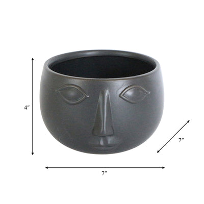 Ceramic 7" Face Planter, Matte Black