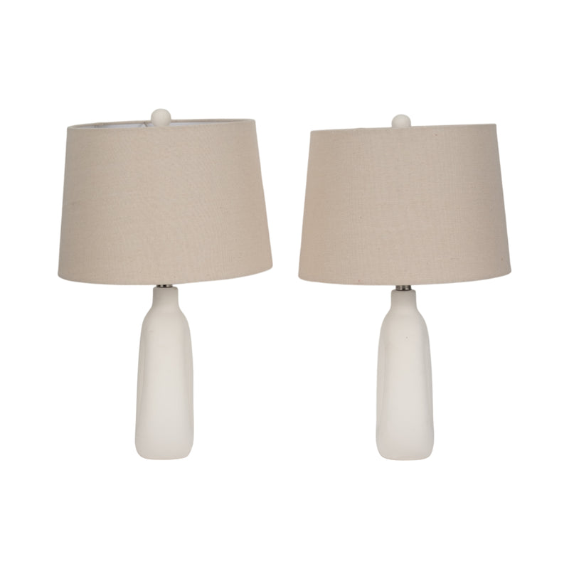 S/2 Ceramic 23" Open Cut Out Table Lamp, White/tan