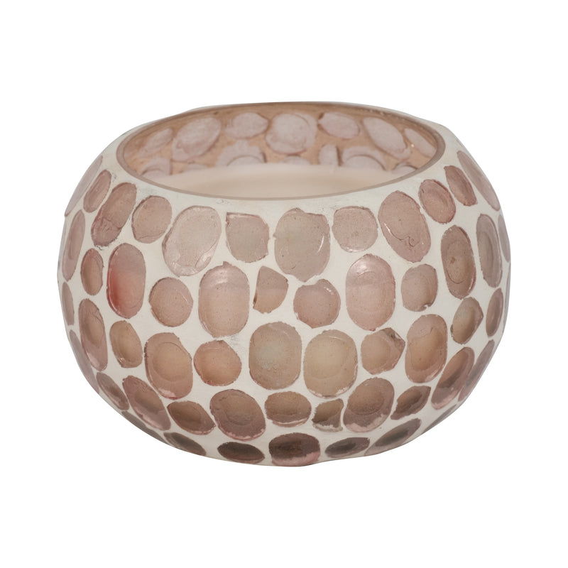 Glass, 4" 10 Oz Mosaic Scented Candle, Soft Pink