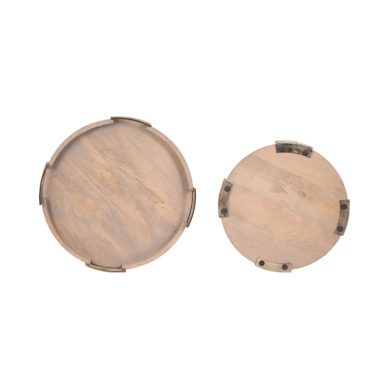 S/2 22/26" Maxwell Round Wood Trays, Natural