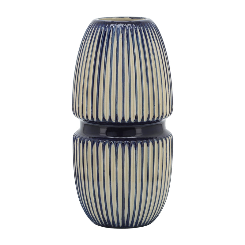 Cer, 12" Round Mallet Vase, Blue