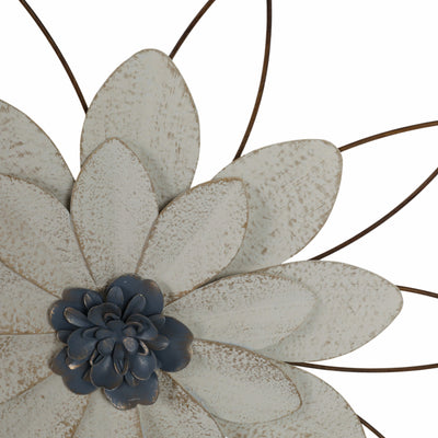 METAL 25" WALL FLOWER, WHITE/BLUE, WB