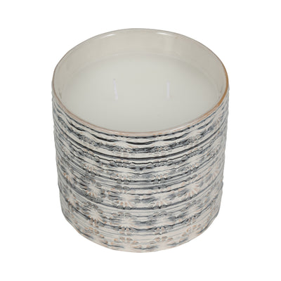 7" 25oz Flower Citro Candle, White/grey