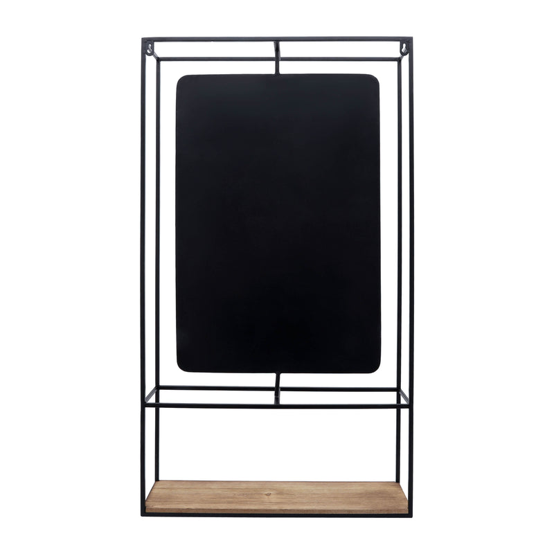 METAL/WOOD 36"H WALL SHELF WITH MIRROR, BLACK/BROW