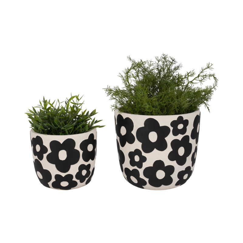 S/2 7/9" Flower Power Planters, Black