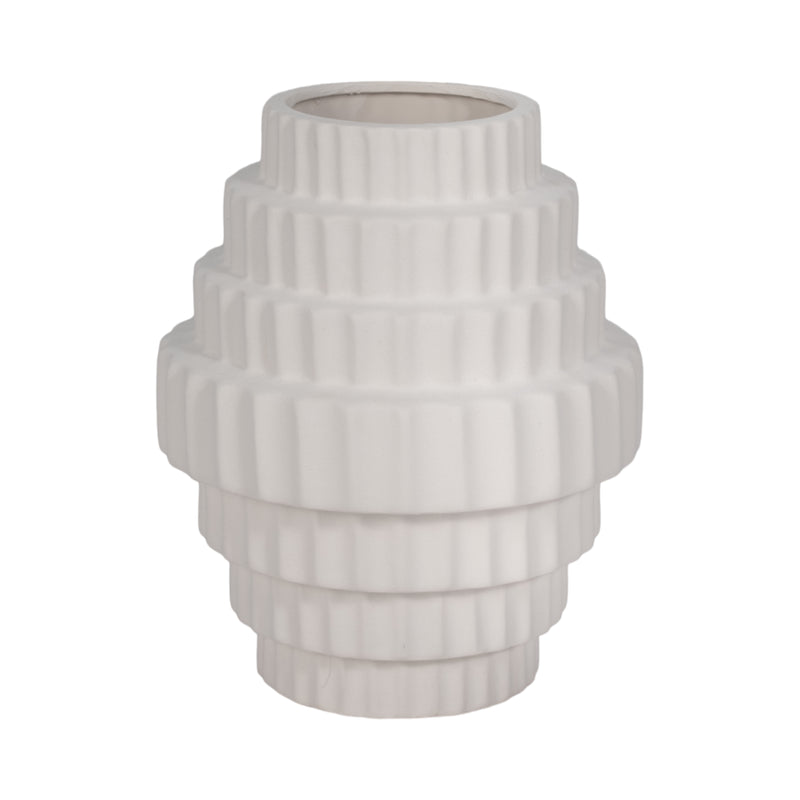 10" Textured Staggered Vase, White