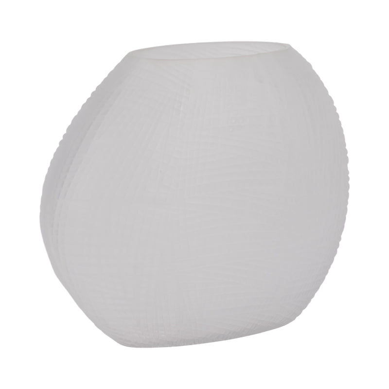 GLASS 10"H TEXTURED VASE, FROSTED WHITE