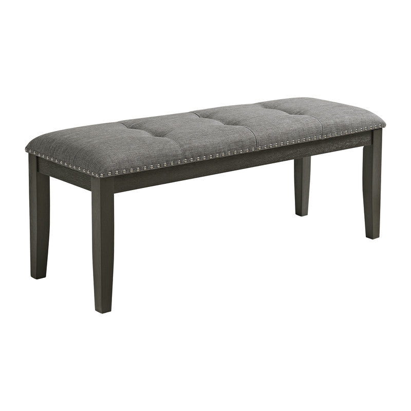 Everdeen Bench w/ Grey Fabric and Nail Heads in Charcoal