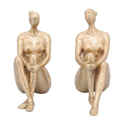 RESIN, S/2 GOLD LADY BOOKENDS