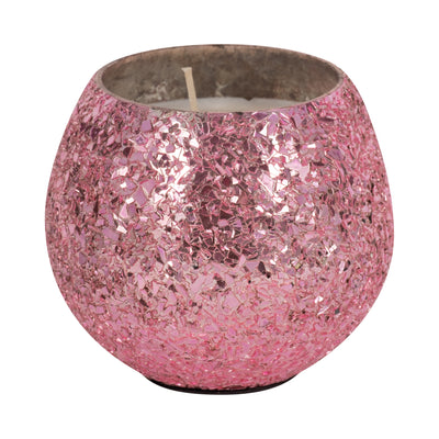 Glass, 4" 11 Oz Crackled Scented Candle, Pink