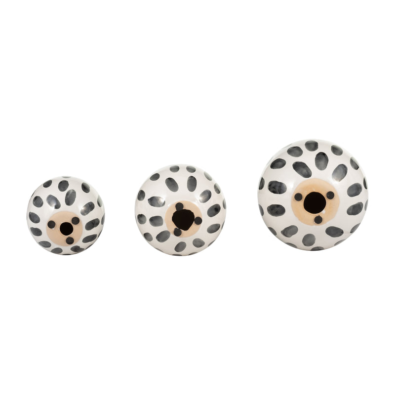 CER, S/3 4/5/6" SPOTTED ORBS, BLK/WHT