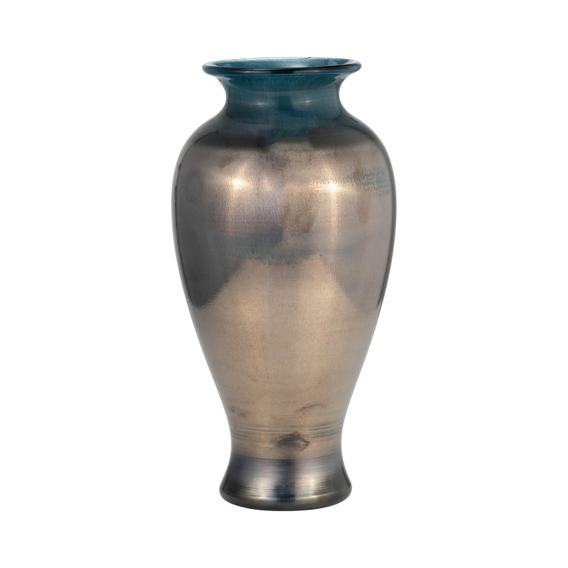 GLASS, 12"H OLPE VASE, TEAL