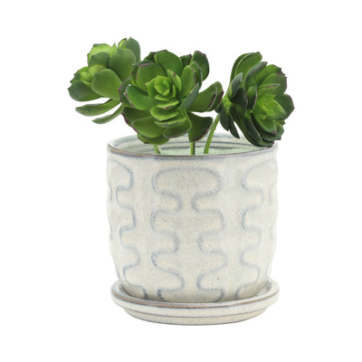 CER, S/2 5/6" WIGGLY PLANTER W/ SAUCER, BEIGE