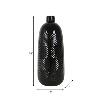 CER, 17" TEXTURED LINES VASE, BLACK