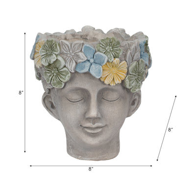 8" Face Planter With Succulent Crown, Grey/green