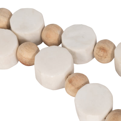 36" Marble And Wood Beads Garland, White/natural