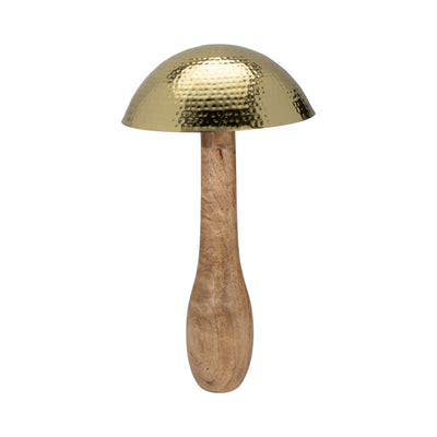 Metal, 28" Mushroom W/ Wood Base, Gold