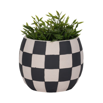 8" Checkerboard Rounded Planter, Black/white