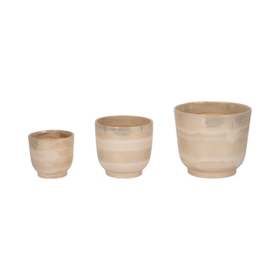 S/3 6/8/10" Reactive Luster Planters, Ivory