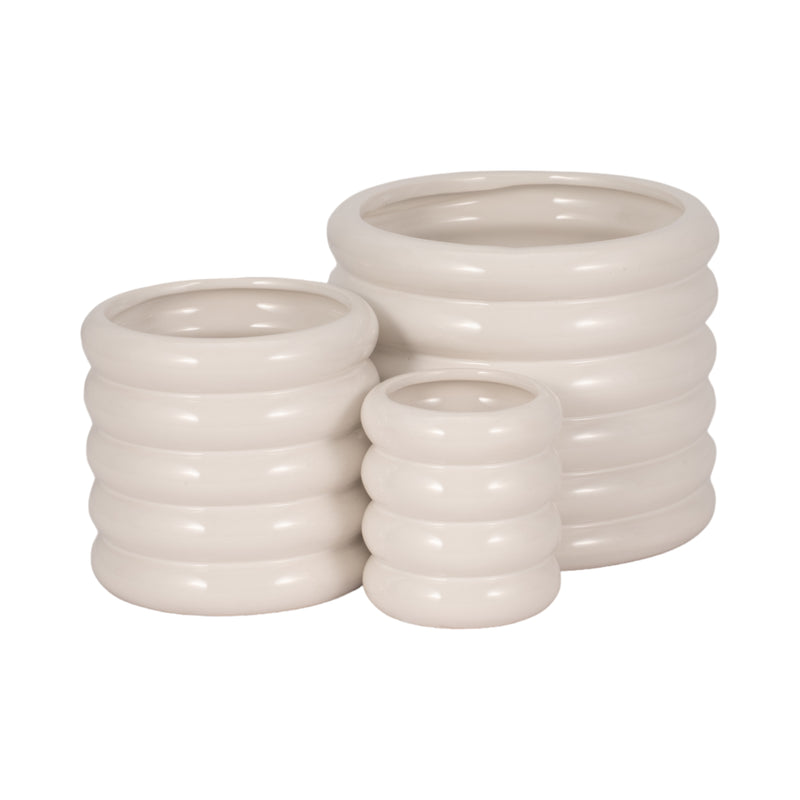 S/3 4/6/7" Stacked Rings Planters, White