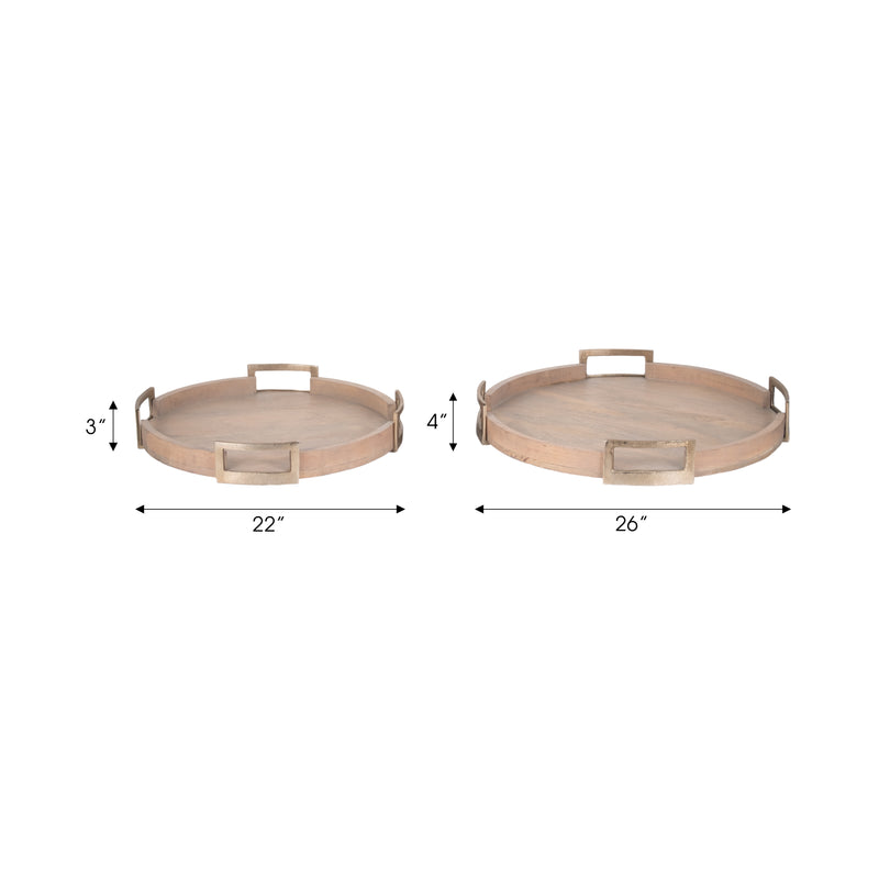 S/2 22/26" Maxwell Round Wood Trays, Natural