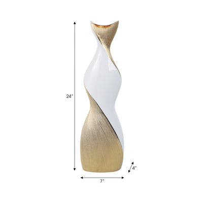 24" TWISTED VASE, WHITE/GOLD