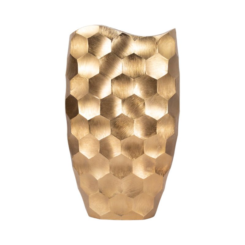 METAL, 24"  HONEYCOMB VASE, GOLD