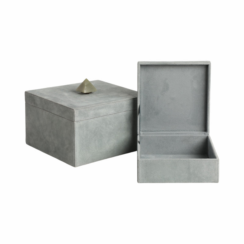 S/2 7/9" HARCOURT SUEDE BOXES W/STONE KNOB, BLUE