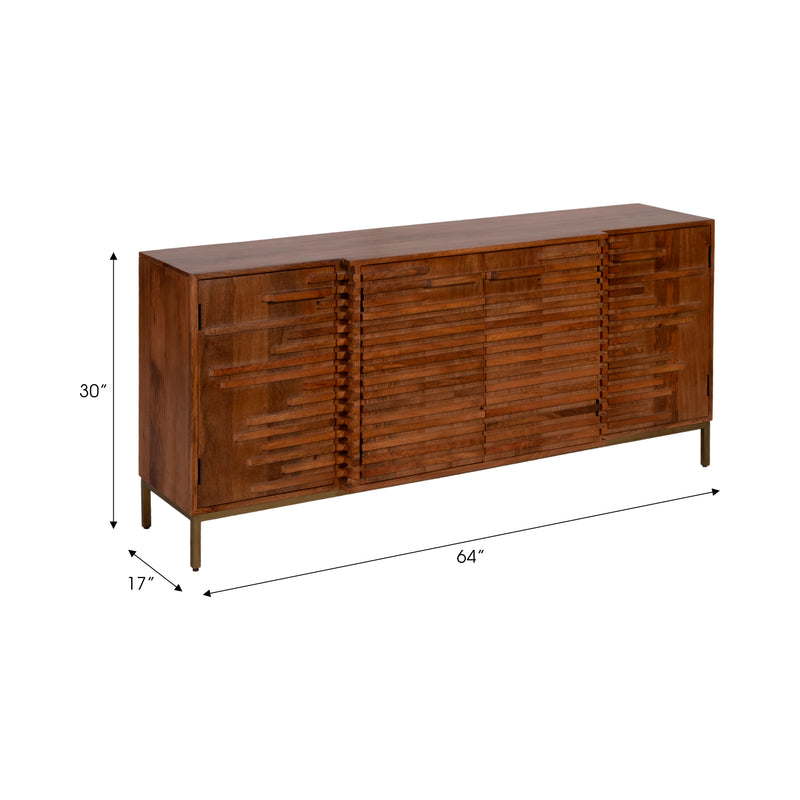 30" MIDCENTURY SLAT SIDEBOARD, MANGO BRWN