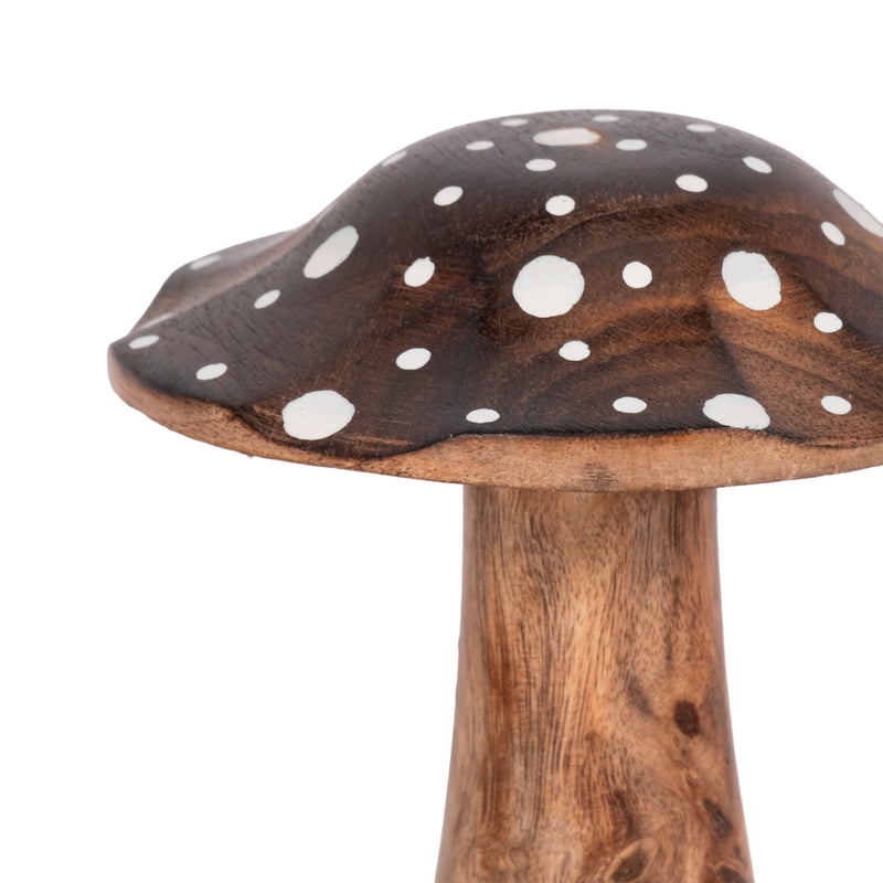 6" Wood Mushroom With White Dots, Brown