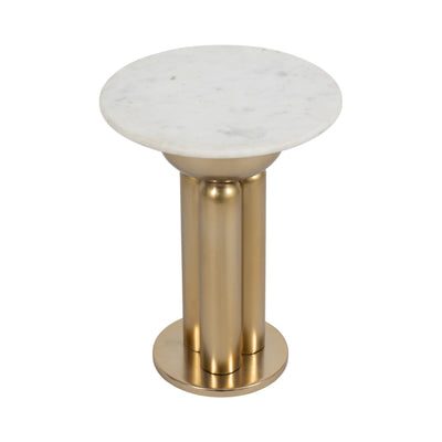 Metal, 22" Marble Top Side Table, Gold/white