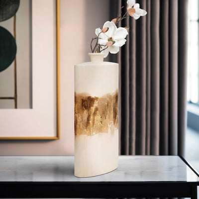 METAL, 20" FLASK VASE, PEARL/GOLD